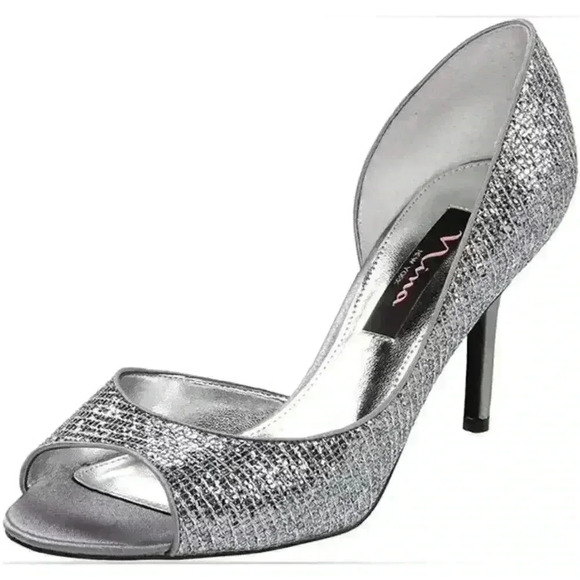 Nina Fern-GM Silver Sparkle Heel Pumps, Size 9.5 - Picture 1 of 9
